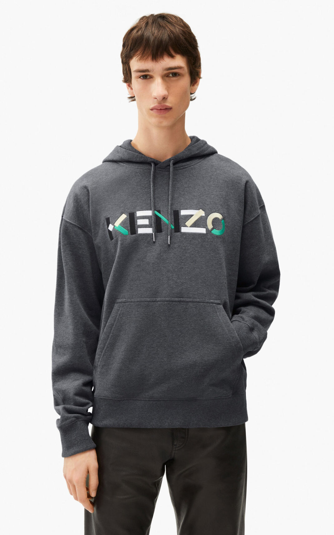 Kenzo Logo oversized Kapşonlu Erkek Gri | 6425-IRQCV